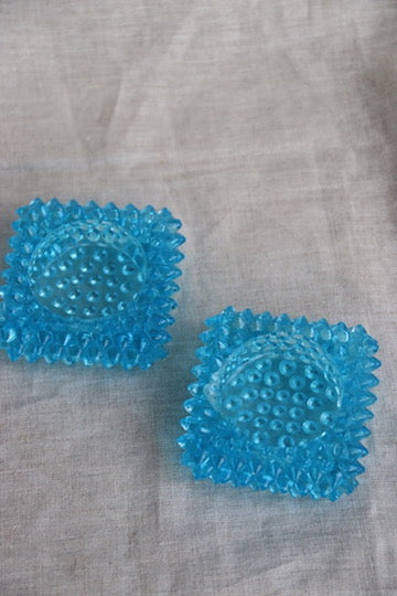 Set of Two Blue Glass Salt Cellars