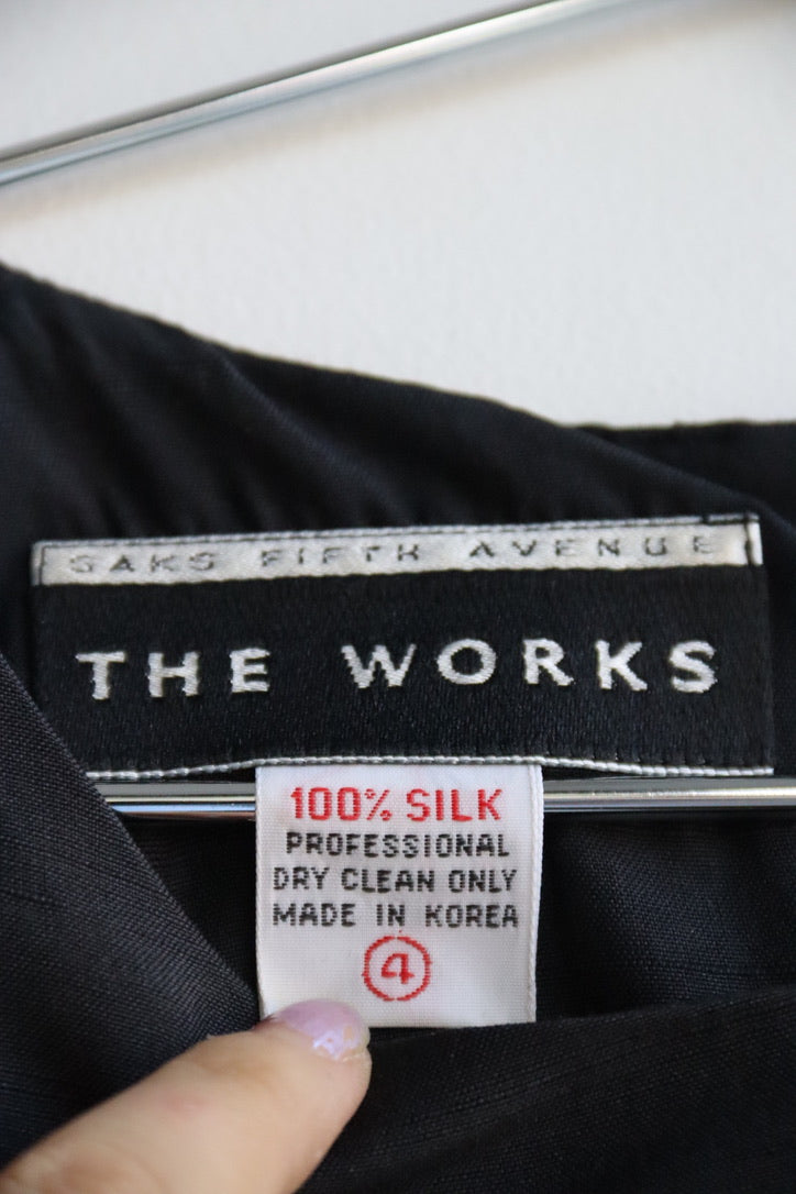 Vintage Saks Fifth Avenue The Works Black Silk Dress