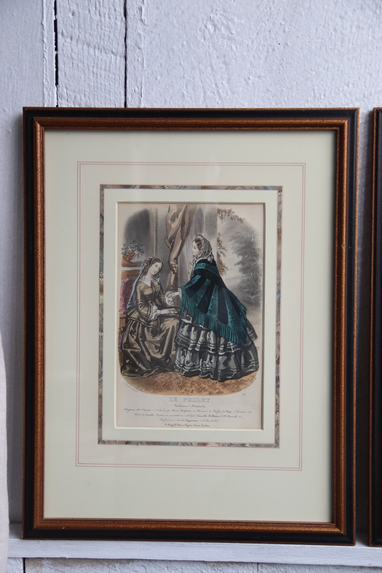 Set of Two Framed Fashion Prints with Hand Drawn Mattes