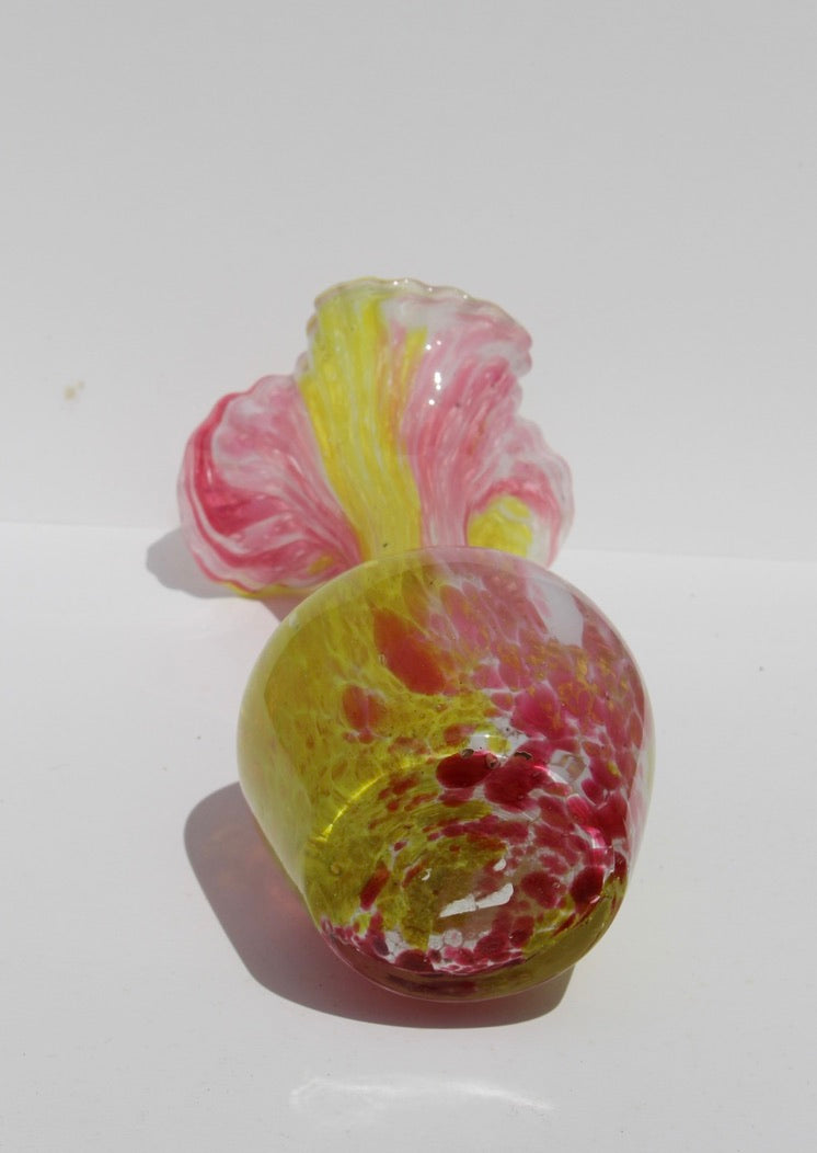 Hand Blown glass pink and yellow vase
