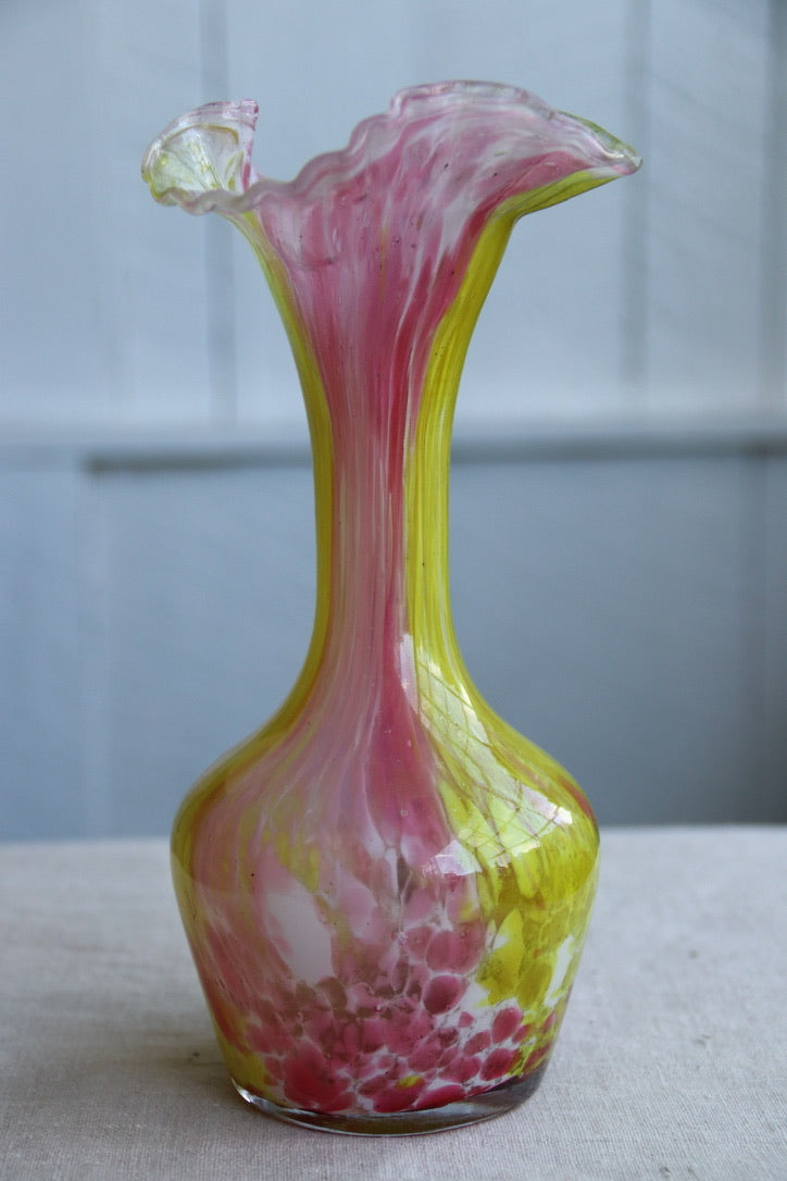 Hand Blown glass pink and yellow vase