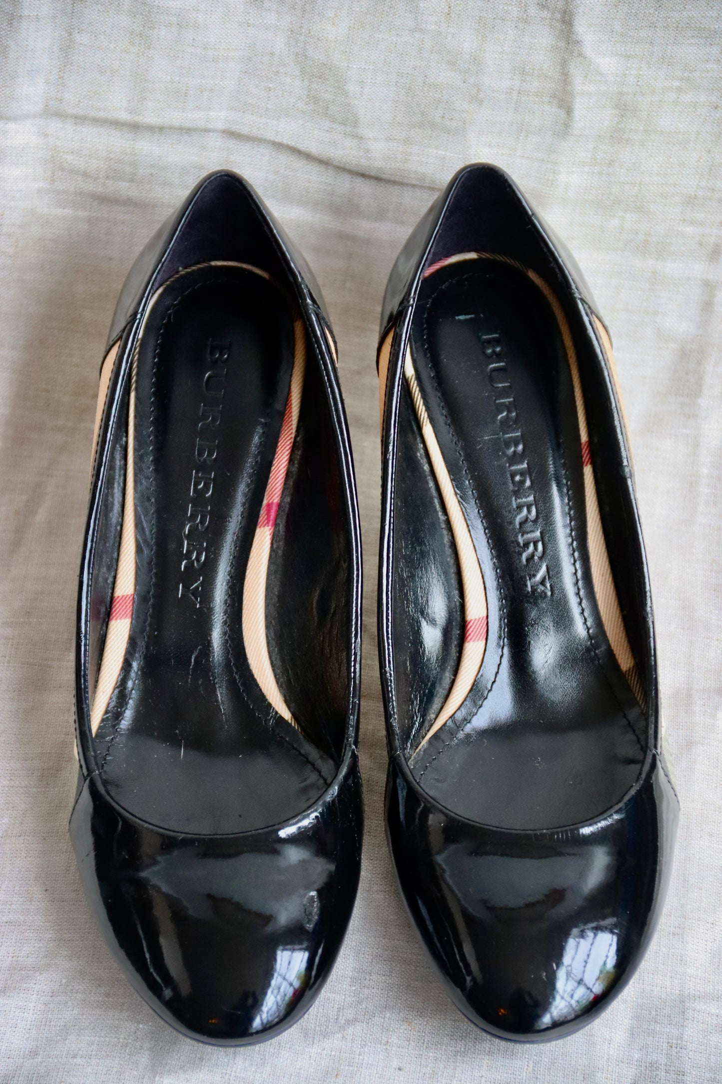Burberry Black Patent Leather Heels - as is