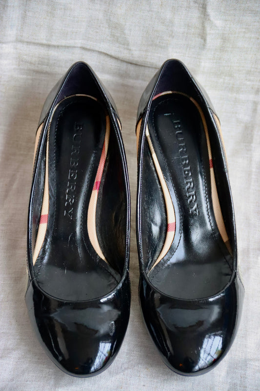 Burberry Black Patent Leather Heels - as is