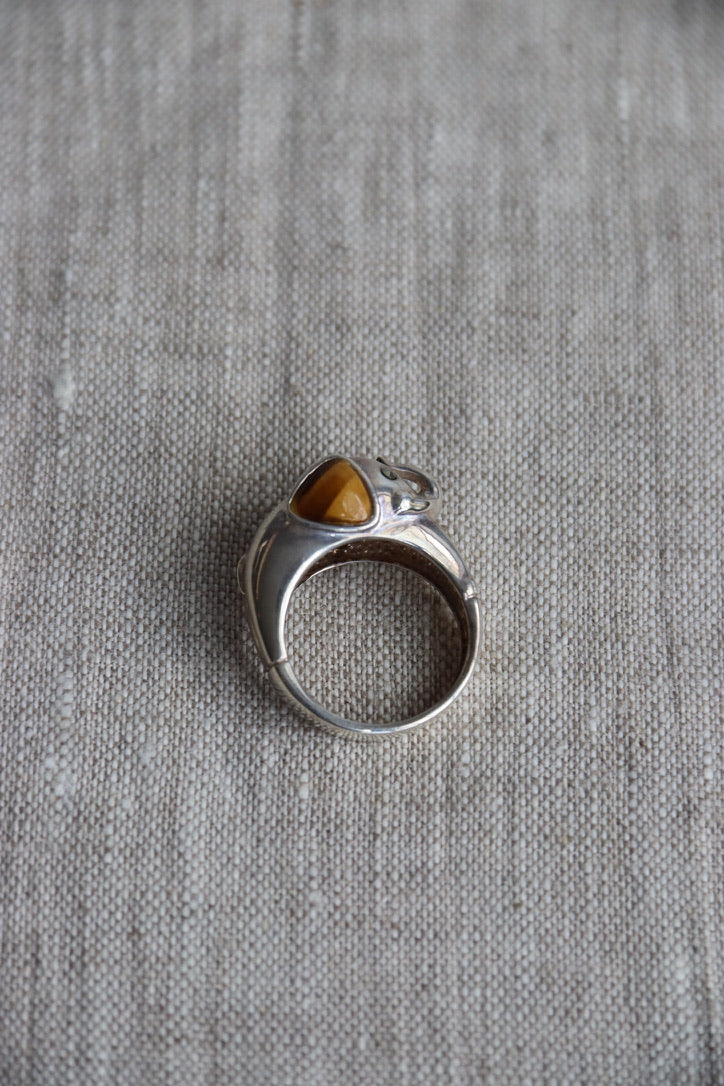 Sterling Silver Elephant Ring with Tiger's Eye Ears