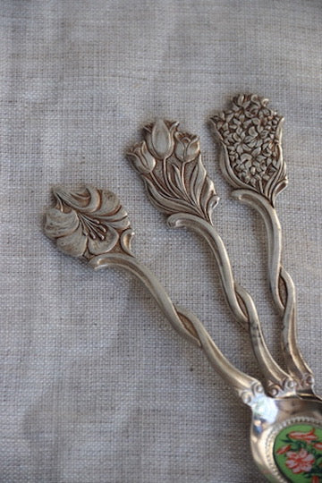 Set of Three Dutch Sterling Enamel Flower Spoons