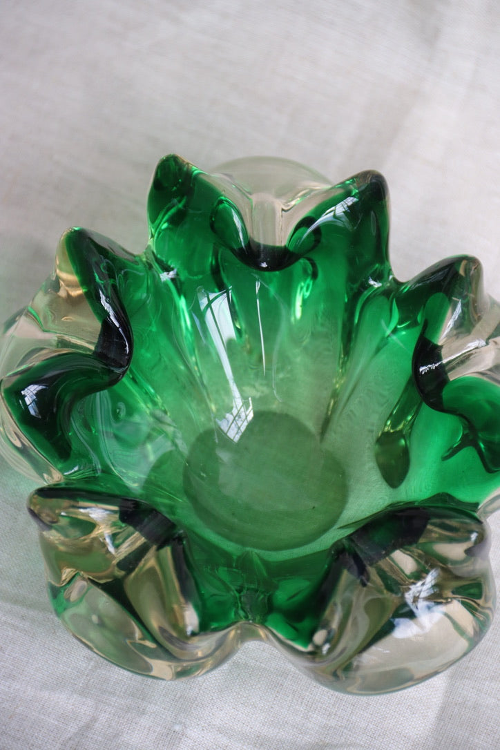 Murano Style Green Glass Ashtray