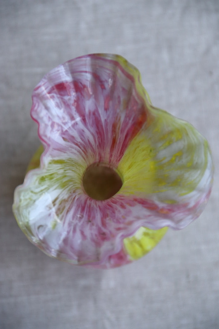 Hand Blown glass pink and yellow vase