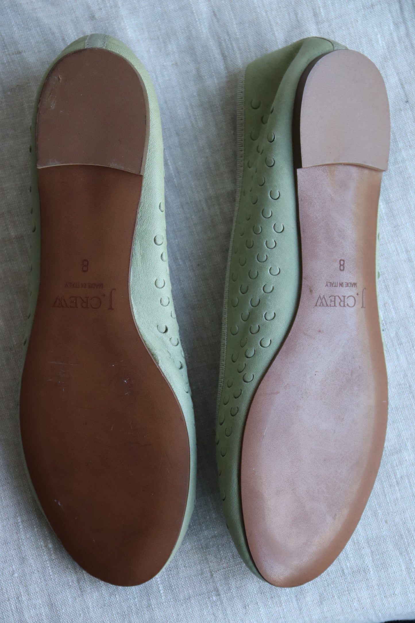 J. Crew Sage Green and Gold Flats