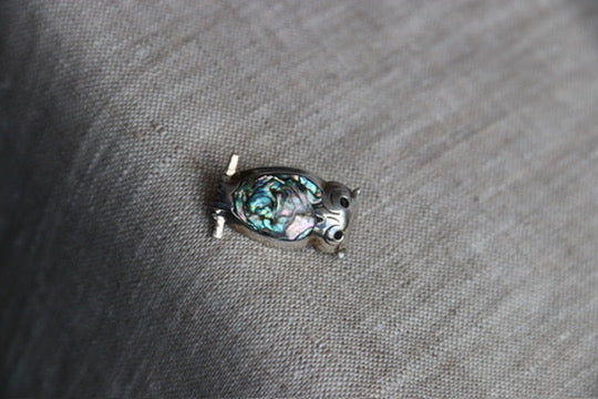 Sterling Silver Owl Pin with Mother of Pearl
