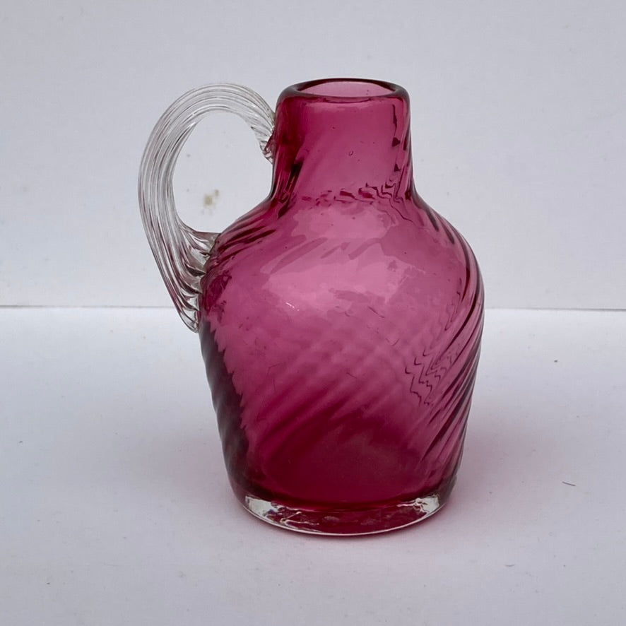 Mini hand blown maroon glass pitcher/vase