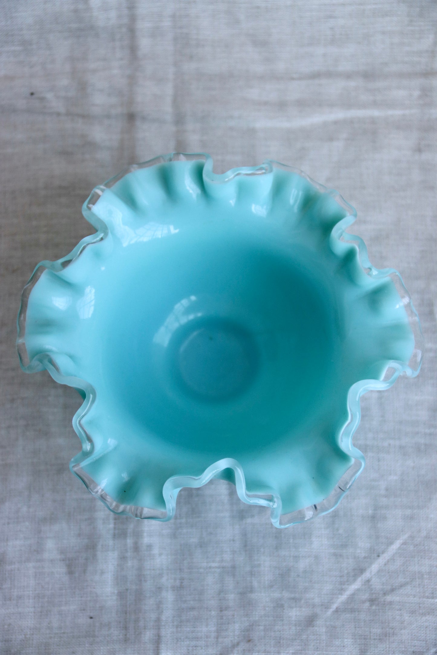 Fenton Turquoise Ruffled Blue Glass Bowl