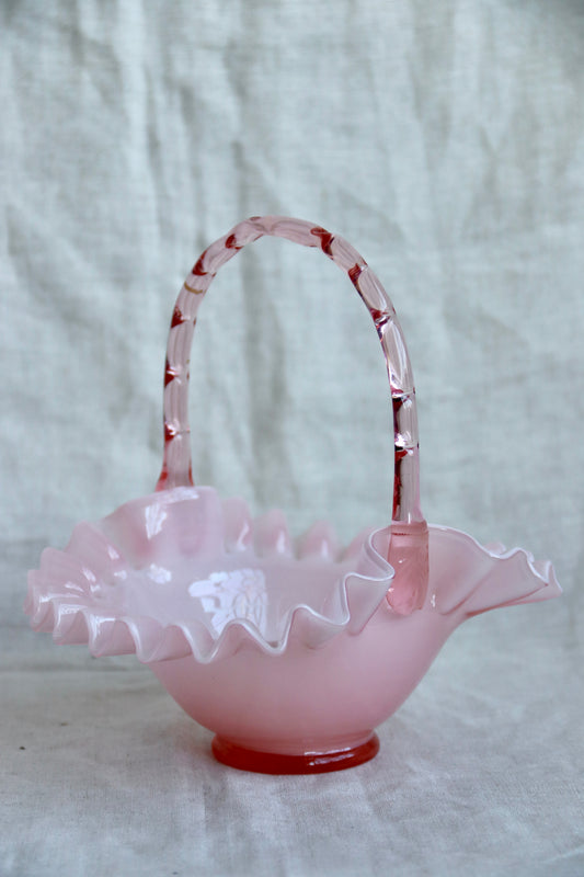 Fenton Pink Glass Basket