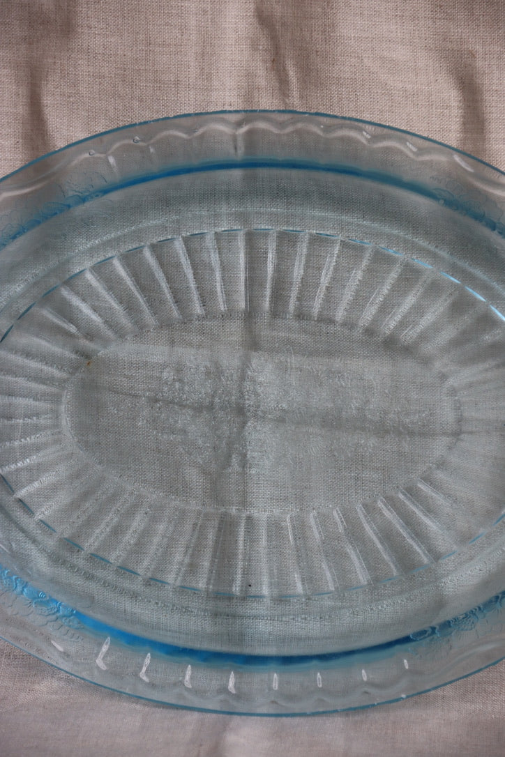 Anchor Hocking Blue Glass Handled Platter
