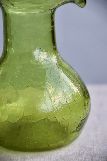 Green Crackle Glass Pitcher Vase