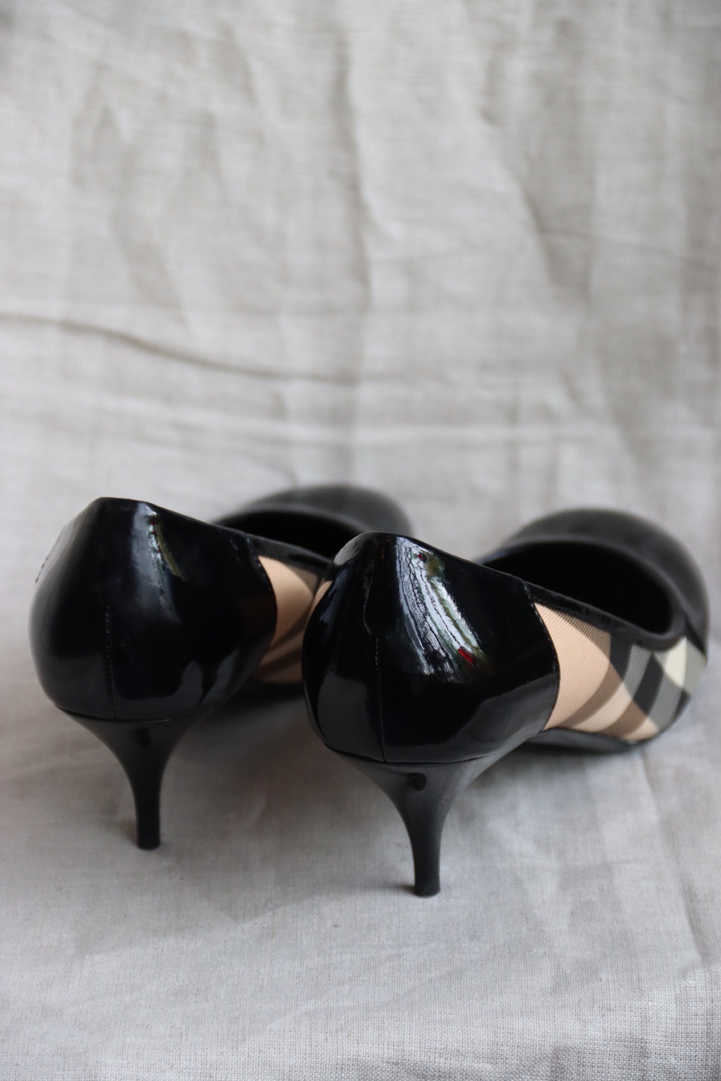 Burberry Black Patent Leather Heels - as is