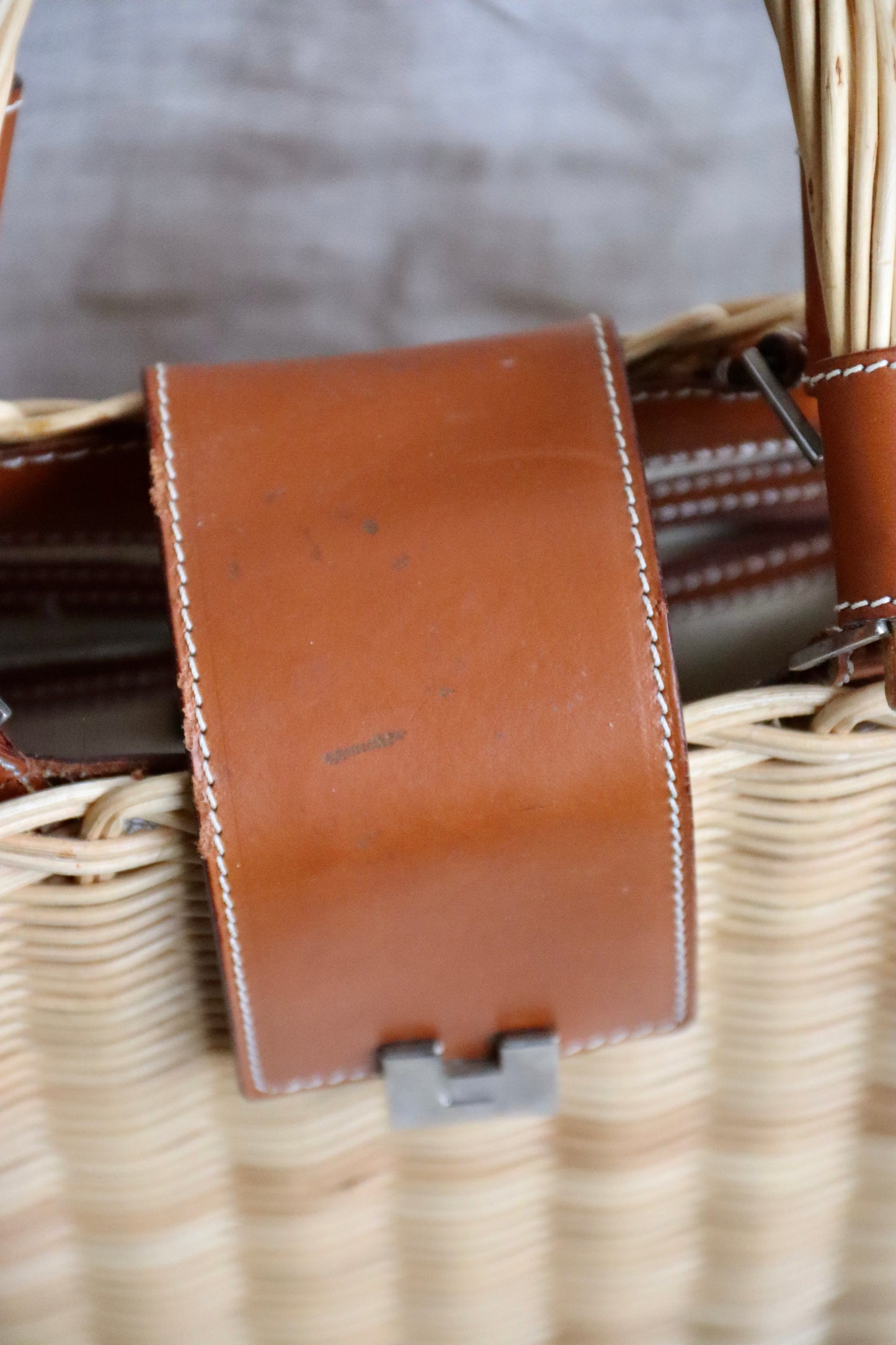 Lambertson Truex Leather Trimmed Woven Wicker Bag