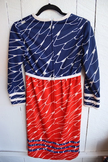 Vintage 60s Neusteters Red and Blue Abstract Patterned Dress