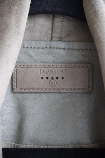 BlankNYC olive green faux suede and vegan leather drape front jacket
