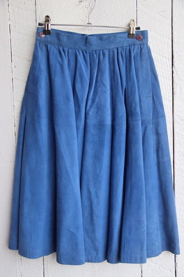 Blue Suede Leather Skirt