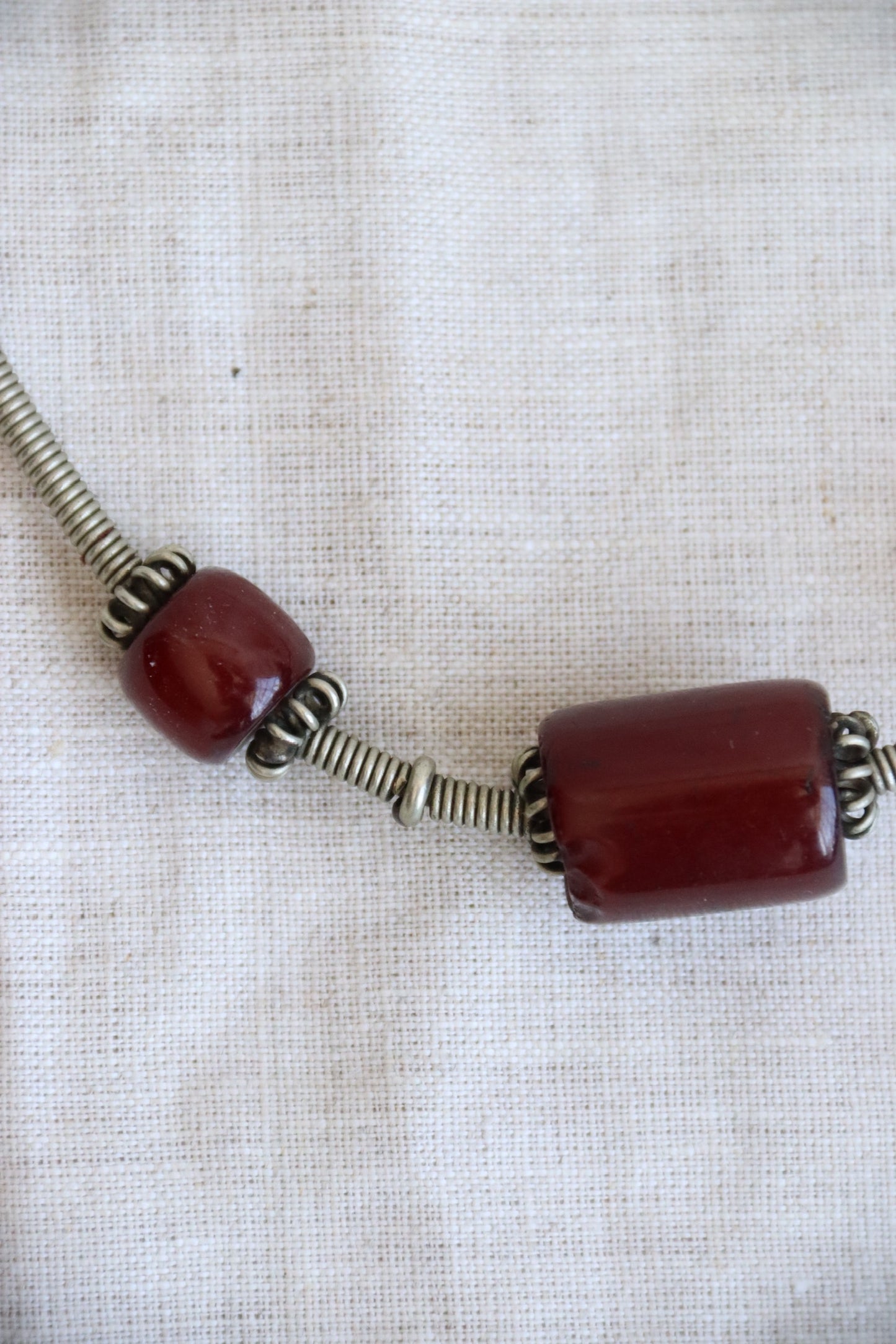Silver Wire and Red Bead Necklace
