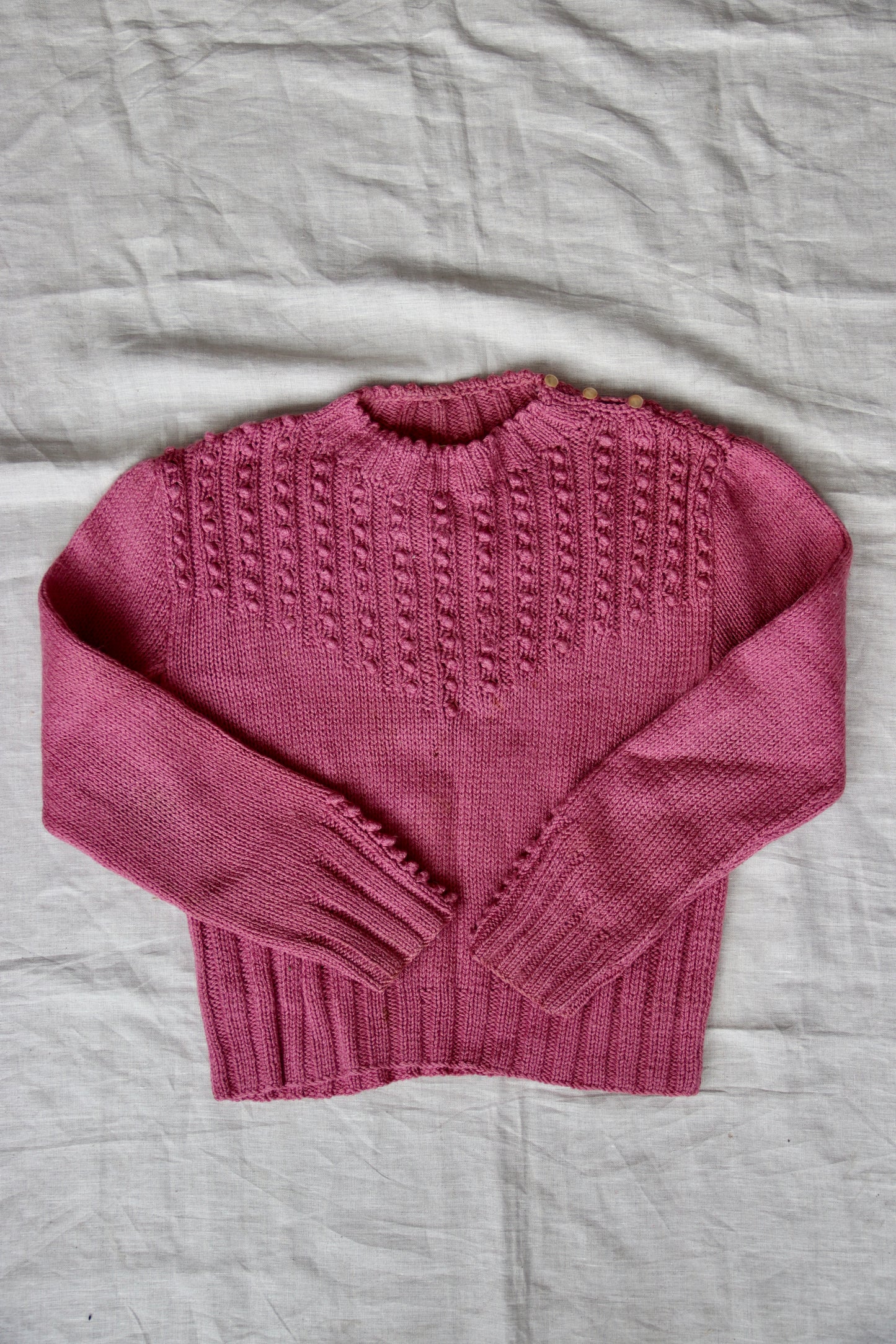 70s Hand Knit Pink Sweater with Buttons