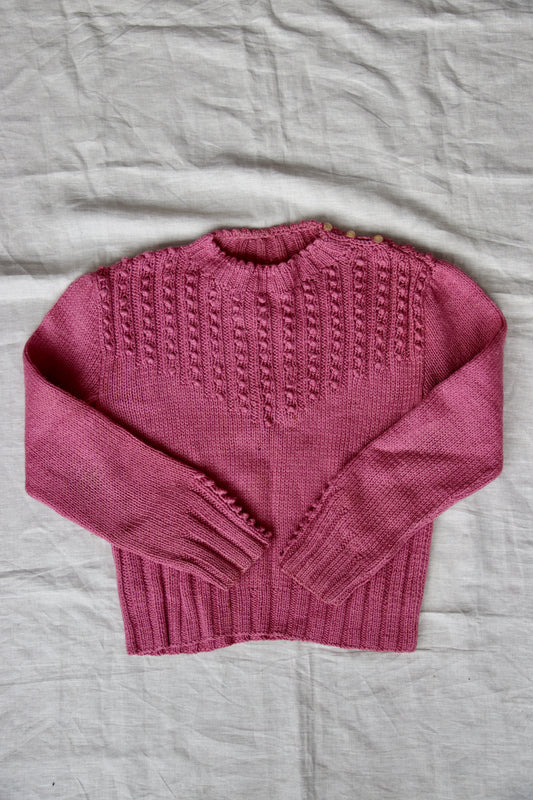 70s Hand Knit Pink Sweater with Buttons