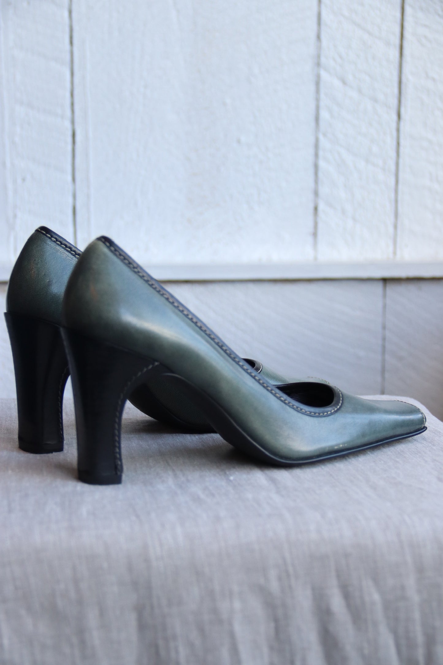 Paolo Green Leather Heels