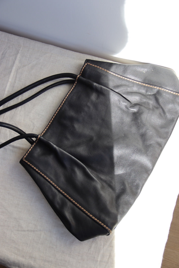 Marco Buggiani Black Leather Bag with Contrast Stitching