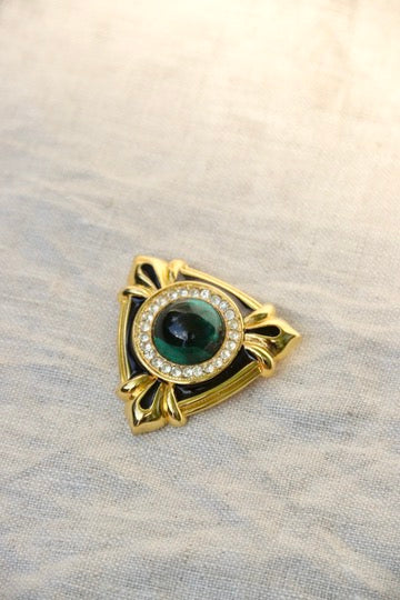 Vintage Gold - Tone Green Cabochon Pin