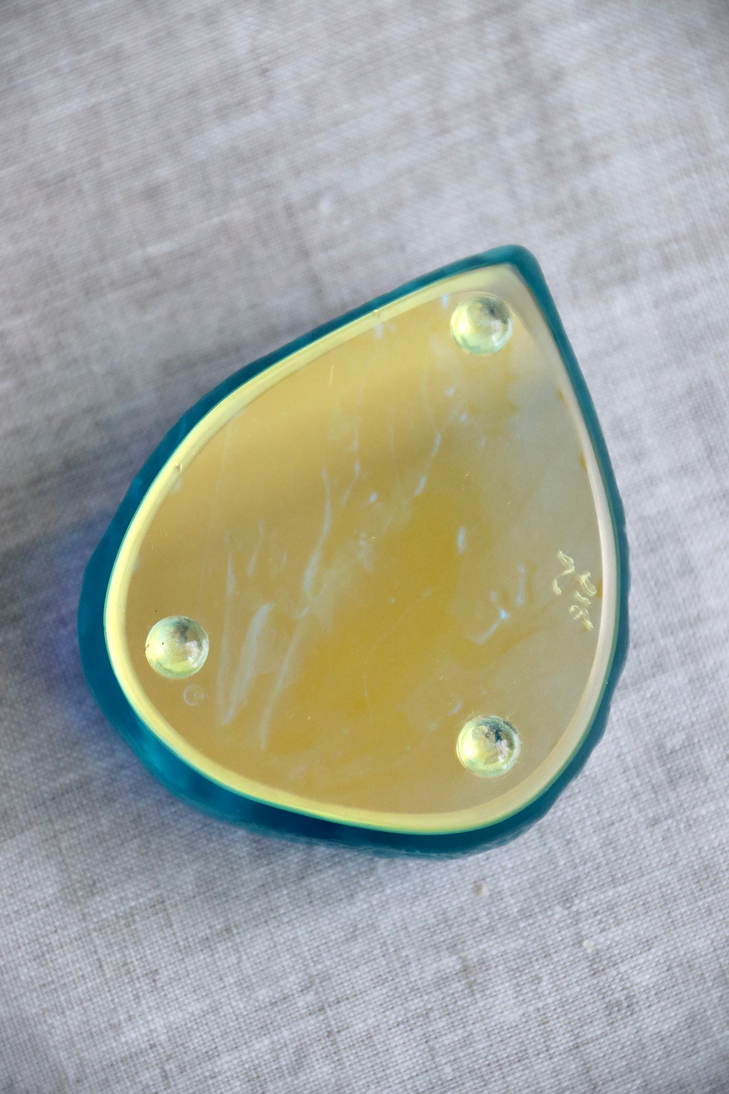 Robin Lehman Iridescent Aqua Blue Frog and Fly Glass Art Paperweight