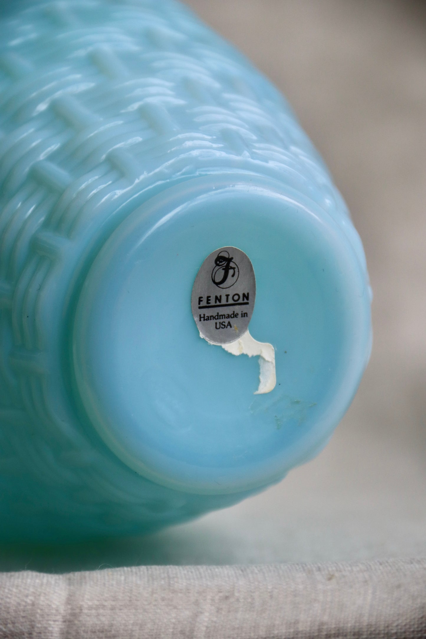Vintage Fenton Opaline Blue Basketweave Vase