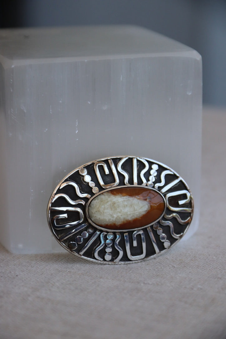 Sterling Silver Geometric Stone Pin