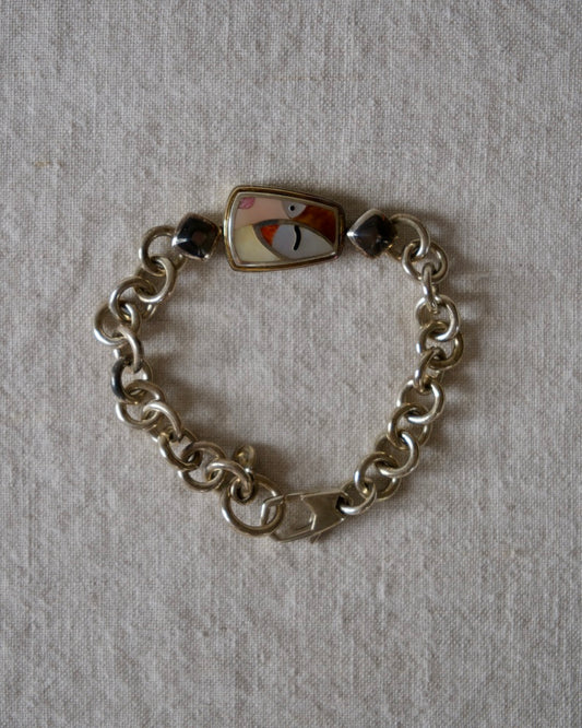 Sterling Silver, 18k Gold and Mother-of-Pearl Face Bracelet