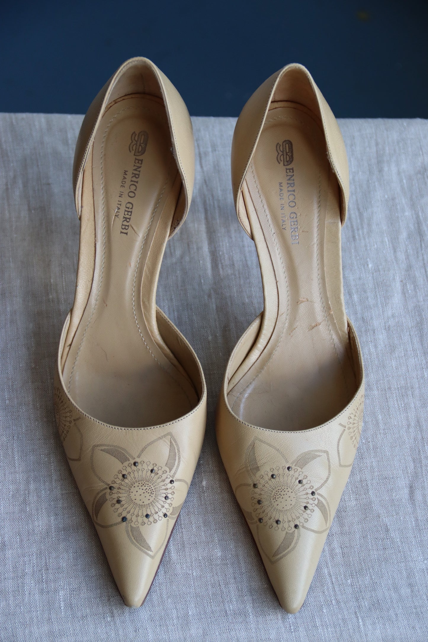 Enrico Cuini Leather Studded Beige Heels