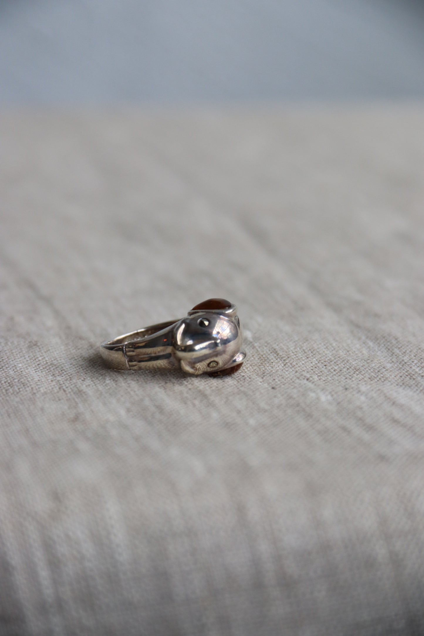 Sterling Silver Elephant Ring with Tiger's Eye Ears