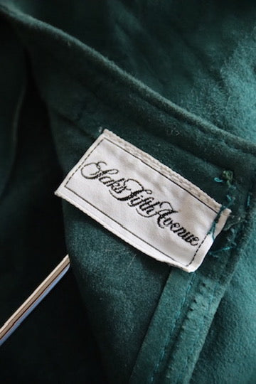 Vintage West Bay Saks Fifth Avenue Green Suede Leather Top with Shoulder Pads