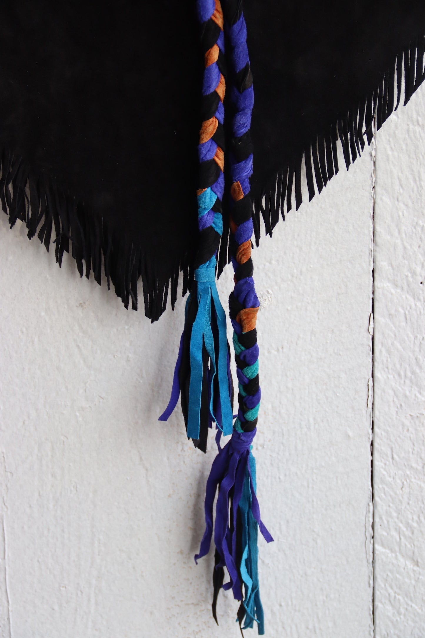 Vintage Handmade Black Fringe Skirt with Rope Belt