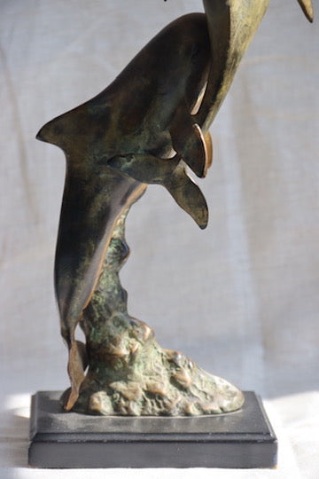 San Pacific International Patinated Brass Dolphin Sculpture