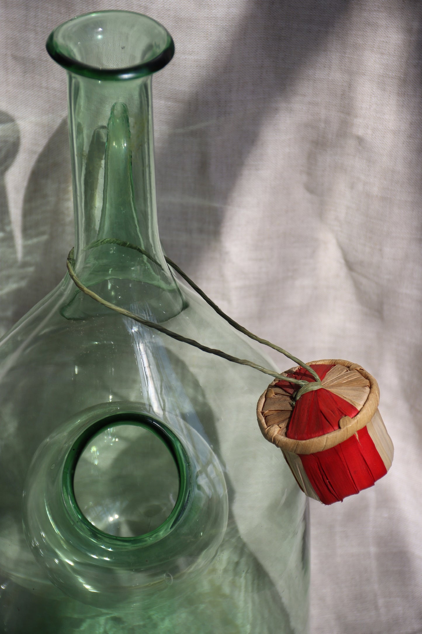 Bright Green Handblown Glass Italian Decanter with Ice Chamber