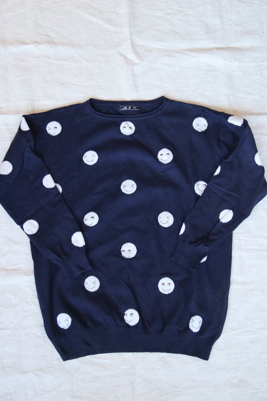 Dark Blue Smiley Face Sweater