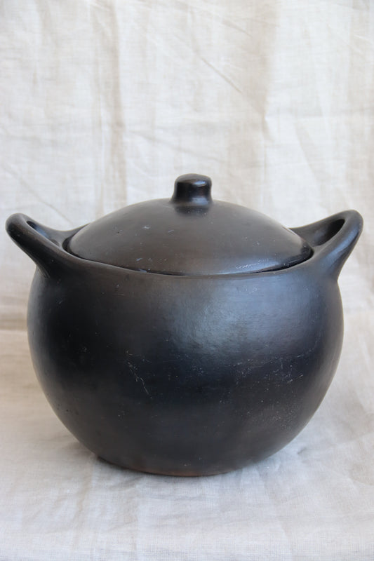 Round Black Stoneware Pot with Lid