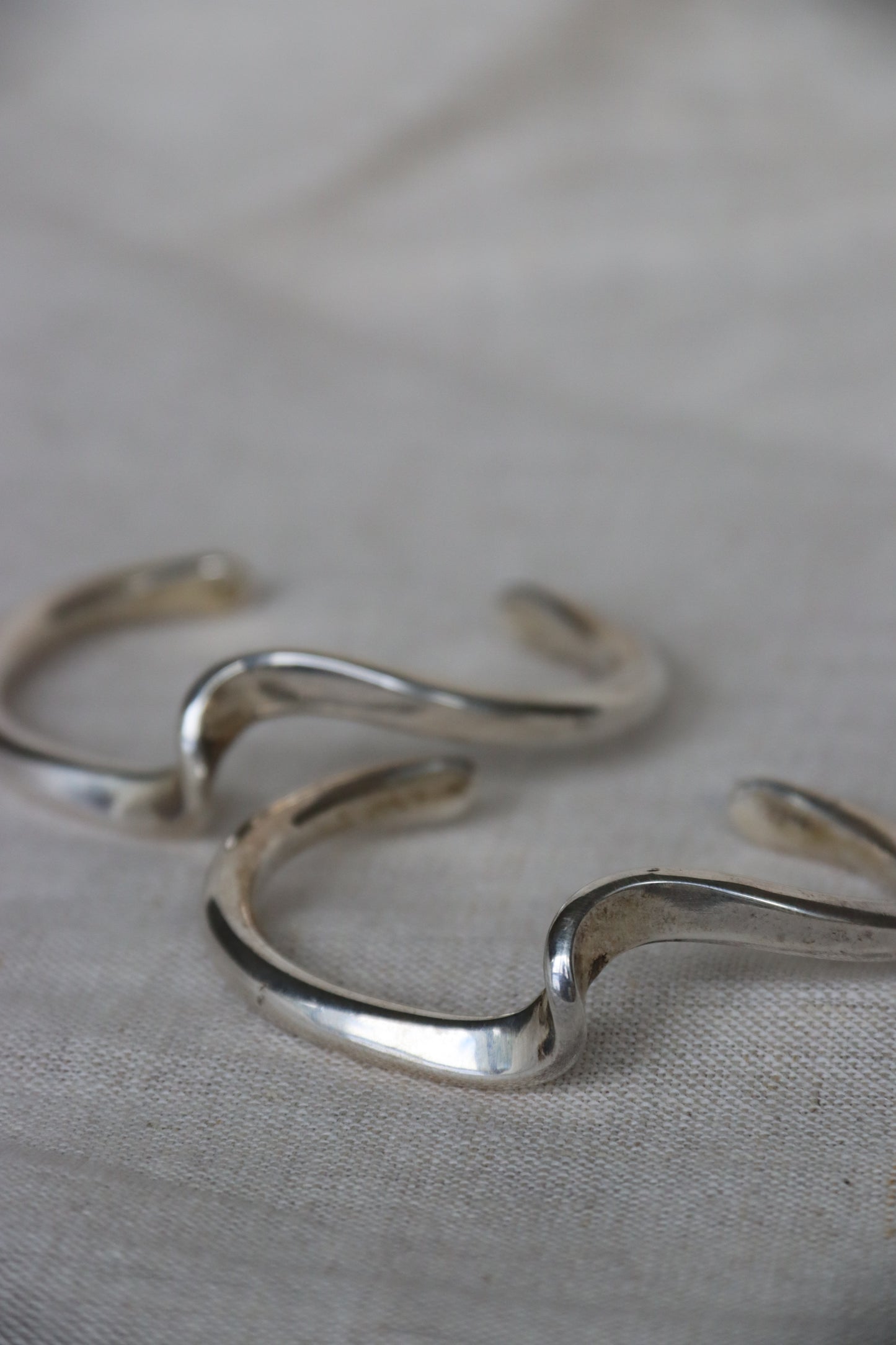 Set of Two Sterling Silver Wave Cuff Bracelets