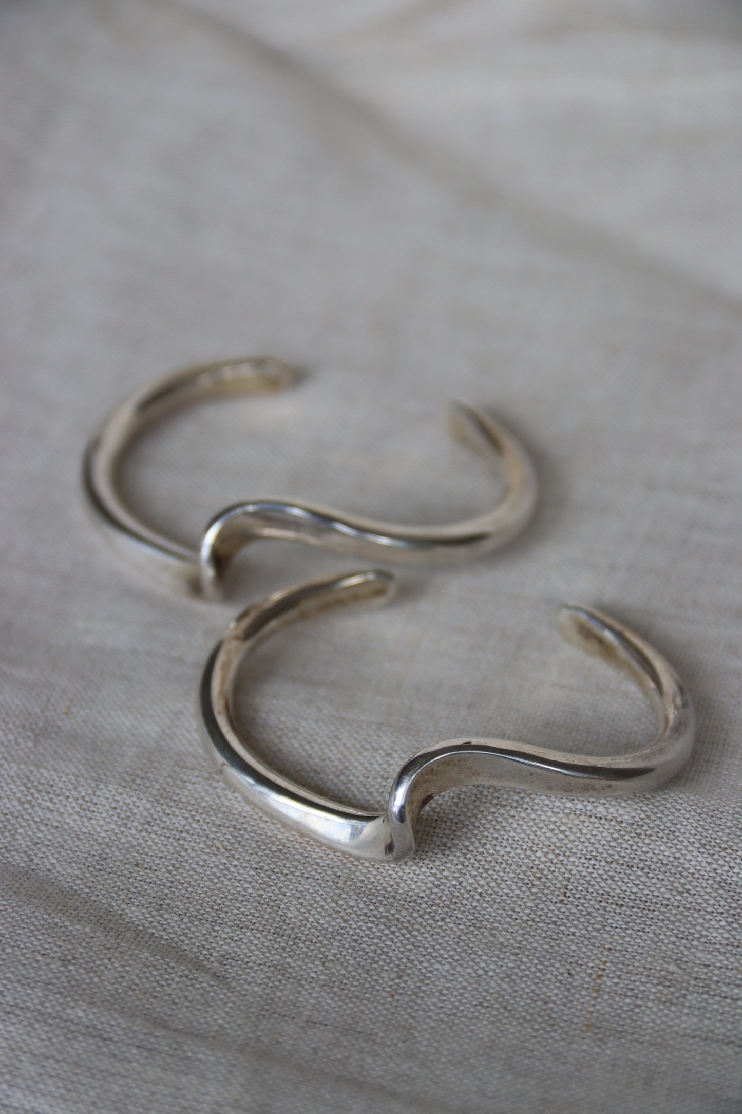 Set of Two Sterling Silver Wave Cuff Bracelets