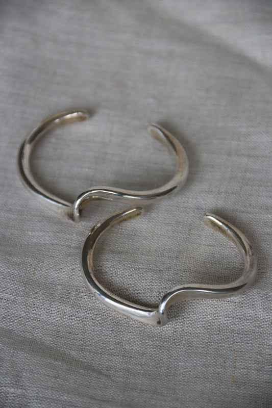 Set of Two Sterling Silver Wave Cuff Bracelets