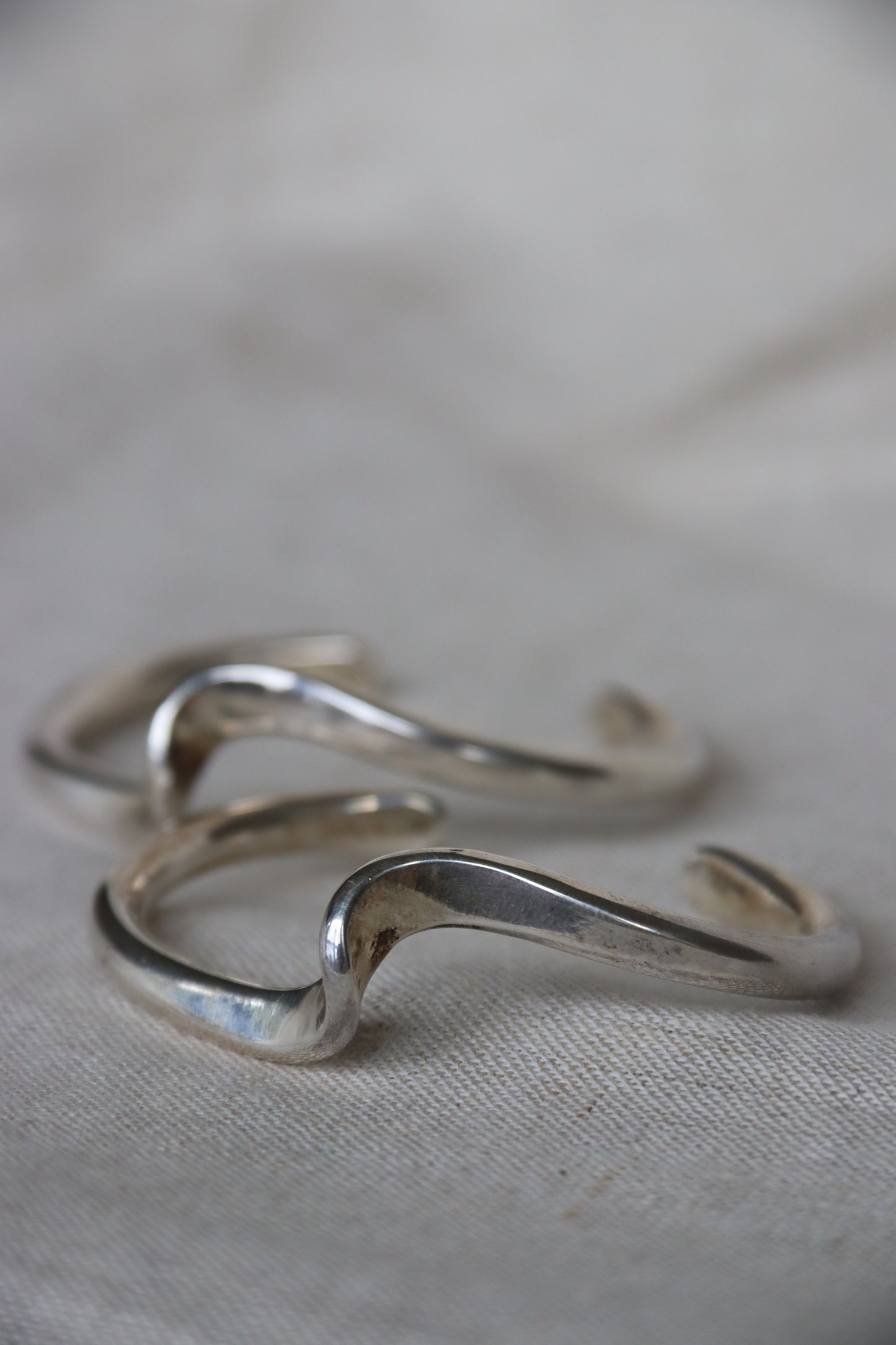 Set of Two Sterling Silver Wave Cuff Bracelets