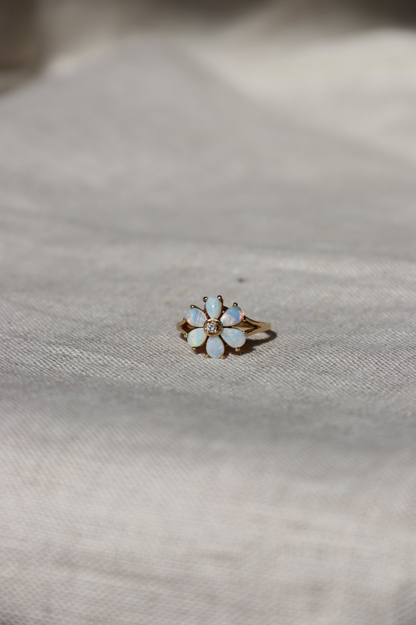 10K Yellow Gold Opal and Diamond Flower Ring