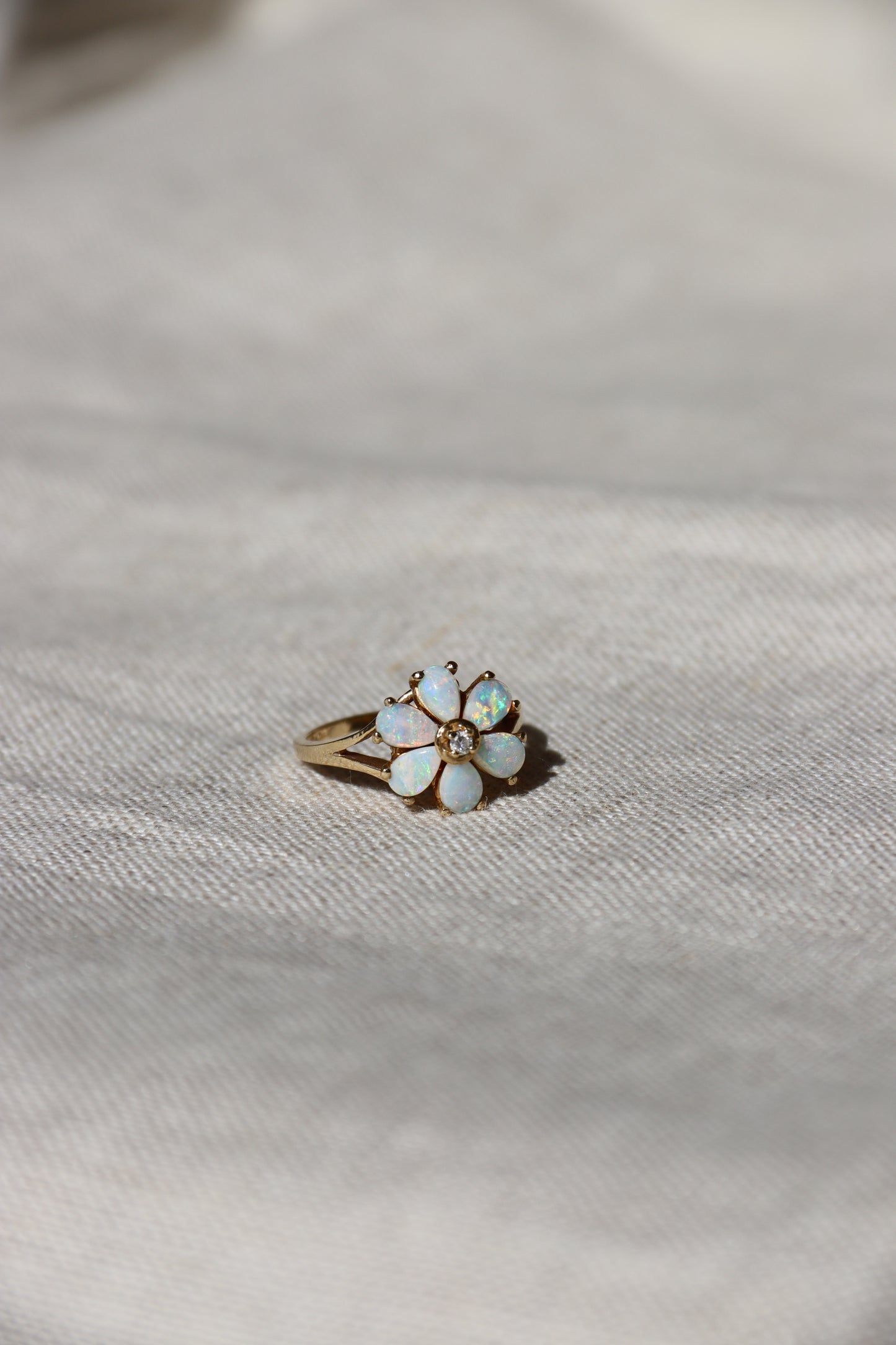 10K Yellow Gold Opal and Diamond Flower Ring