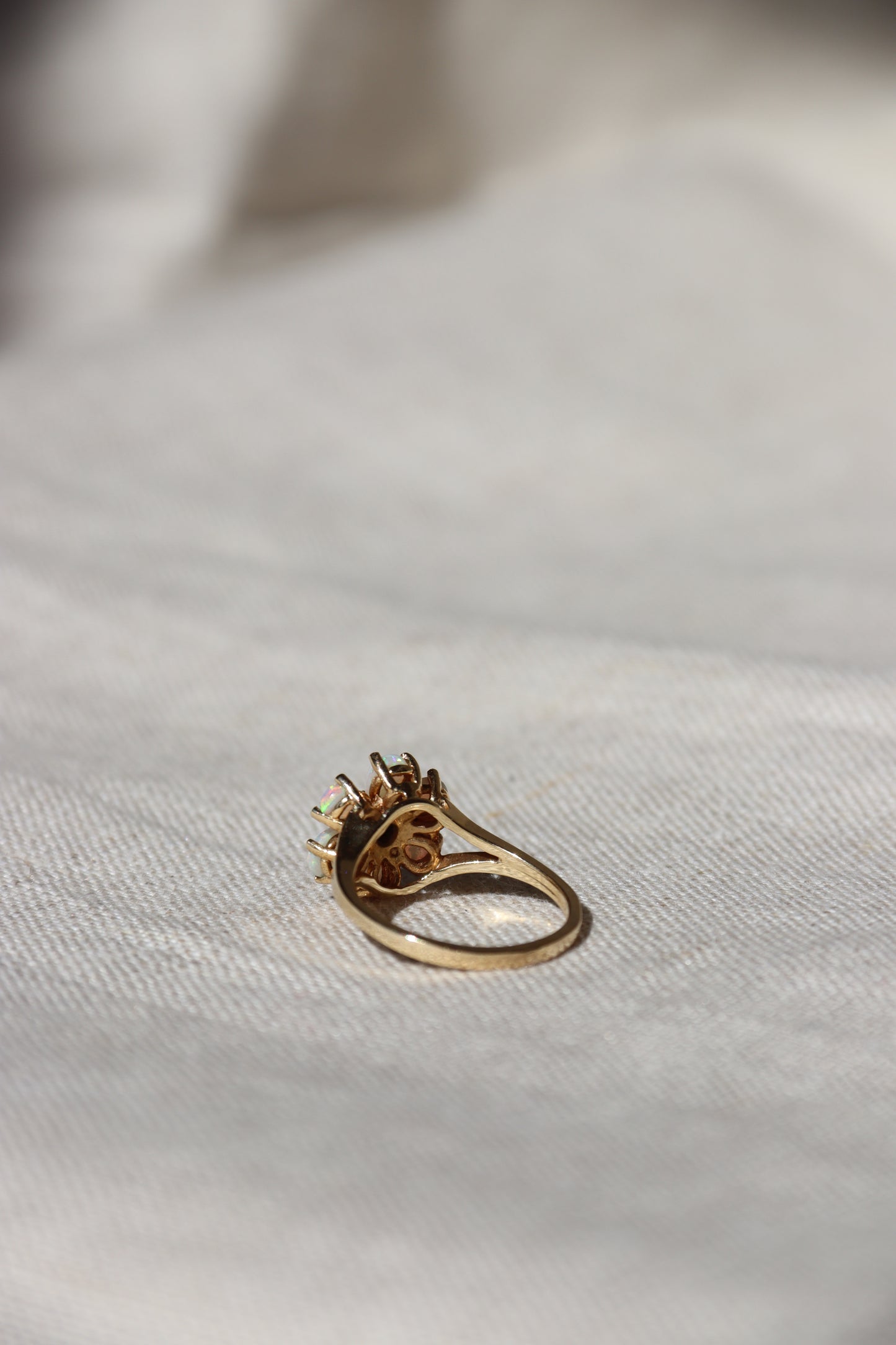 10K Yellow Gold Opal and Diamond Flower Ring
