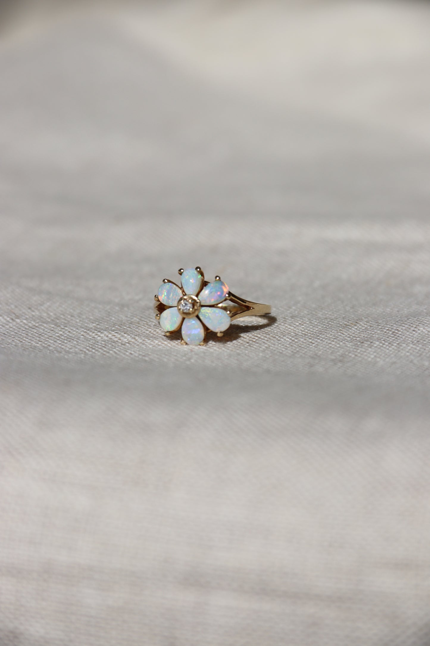 10K Yellow Gold Opal and Diamond Flower Ring
