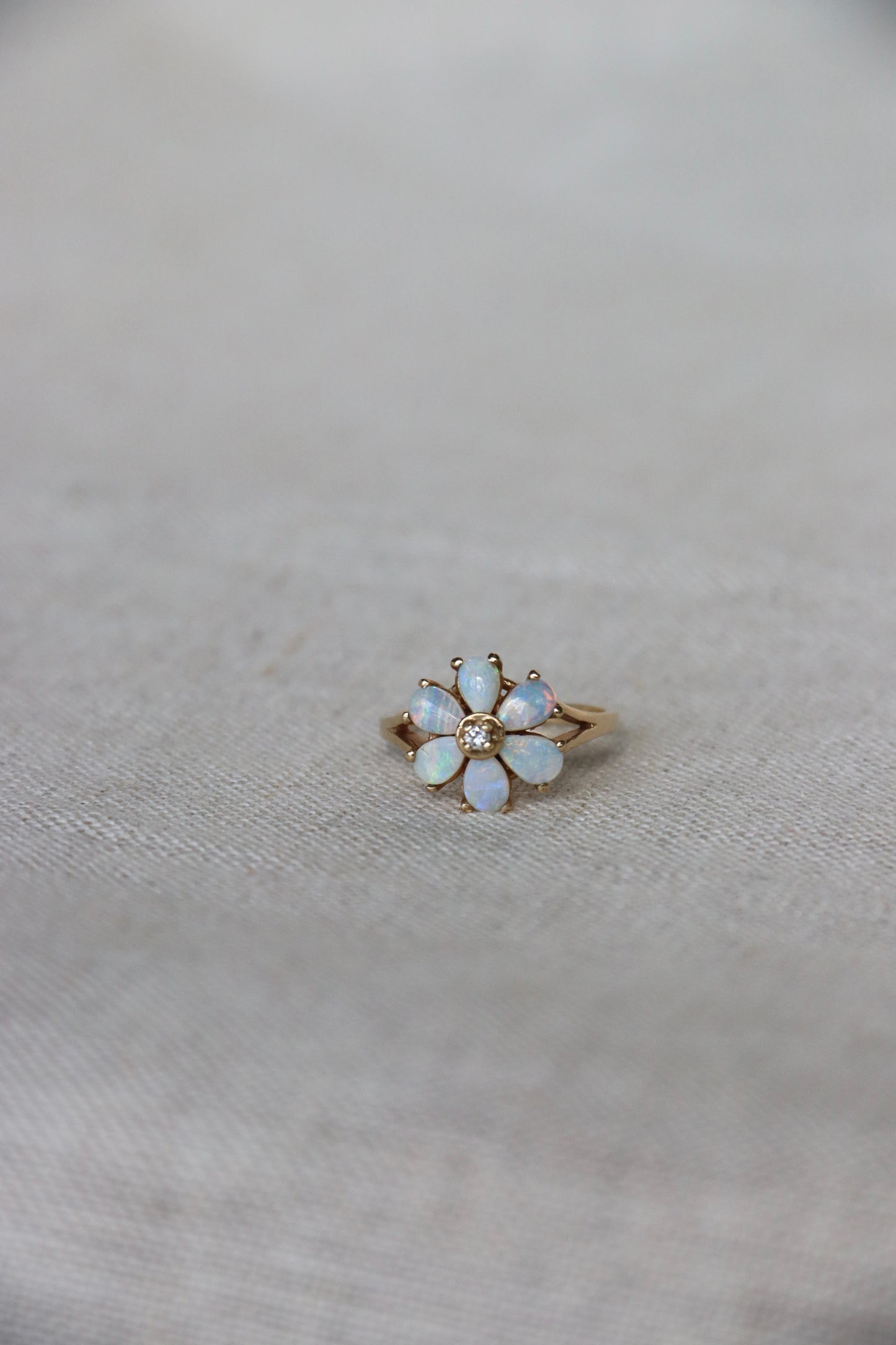 10K Yellow Gold Opal and Diamond Flower Ring
